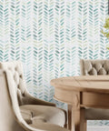 Dining room with Green And White Peel And Stick Wallpaper Boho Herringbone Self Adhesive Contact Paper for Cabinets and Walls