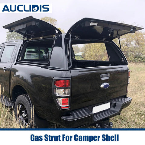 Heavy-Duty Gas Strut Lift Support 17 Inch 28lb 125N For Leer Camper Shell Truck showing open canopy doors
