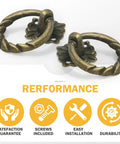 Six Piece Bronze Flower Drop Ring Drawer Pulls Set For Cabinets Dressers And Cupboards With Included Mounting Screws Easy