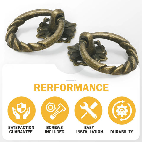 Six Piece Bronze Flower Drop Ring Drawer Pulls Set For Cabinets Dressers And Cupboards With Included Mounting Screws Easy