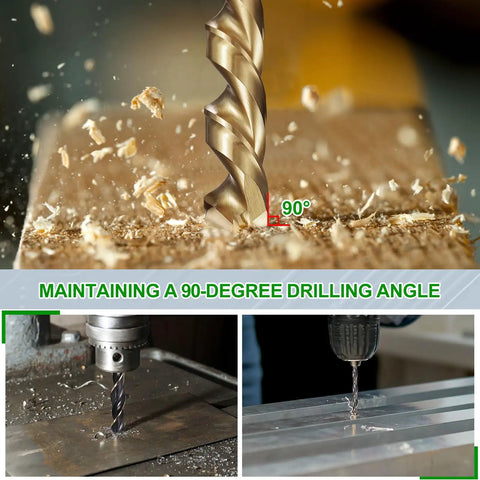 2 Point 5mm Drill Bit Set 10 Pc High Speed Steel Straight Shank 118 Degree Gold Finish used for drilling at 90-degree angle