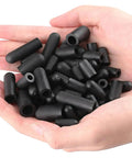 Hands holding Rubber Vacuum Cap Set 120 Piece Assortment in 10 Sizes For Tubes From One Eighth Inch To One Half Inch OD.