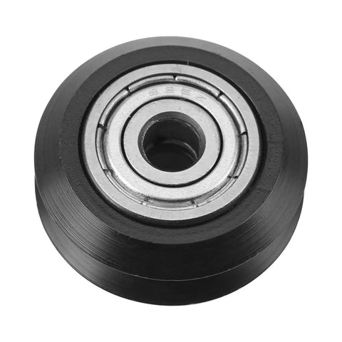 Close-up of a single wheel from a 20 Piece V Groove Wheel Set With 5mm Bore And 625 Bearing For CNC And 3D Printer Upgrades Durable POM Material