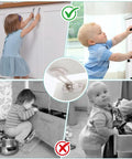 Collage showing Hidden Adhesive Cabinet Locks For Baby Proofing No Drill Safety Latches correctly and incorrectly used with children