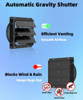 Upgraded 10 Inch Shutter Exhaust Fan With Thermostat And Remote showing open and closed positions for airflow control.