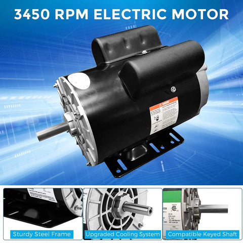 Heavy Duty 5HP Air Compressor Motor 230V Single Phase 56 Frame Electric Motor With FiveEighths Inch Keyed Shaft for Pumps Blowers.