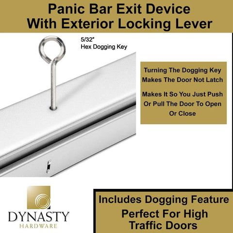 Push Bar Panic Exit Device For Emergency Doors With Exterior Lever Handle, Painted Aluminum, Grade 1 Heavy Duty, ADA Approved For Medium To High Traffic, Reversible Install, Durable And Easy To Use