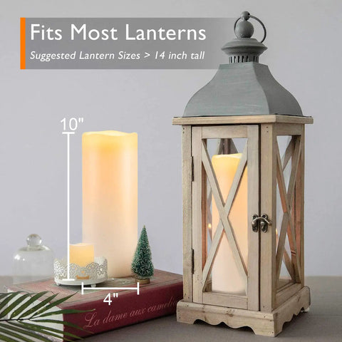 Lit 10 Inch Outdoor Flameless Candles With Remote And Timer, Waterproof LED Pillar Candles For Lanterns And Porch in lantern