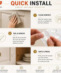 Instructions for One Hundred Piece Clear Self Adhesive Cabinet Door Bumpers Three Eighth Inches Silicone Rubber Stoppers installation process.