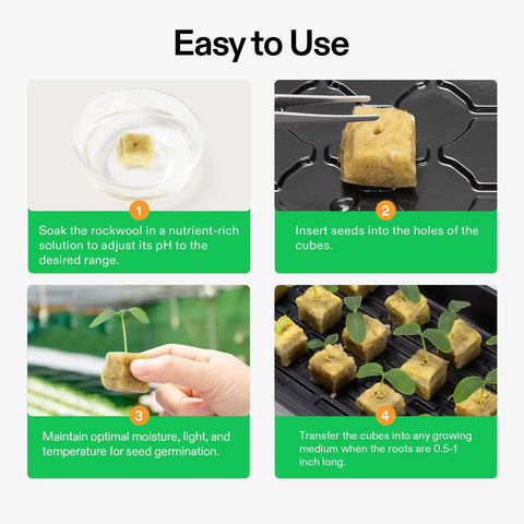 Steps for using 1 Inch Rockwool Cubes For Seed Starting And Cloning 200 Plugs For Hydroponics Propagation Media For Vigorous Growth