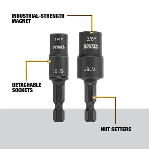 Double Ended Nut Driver Set Built For Impact Drivers And Wrenches Two Piece Kit With Detachable Design And Industrial Strength Magnetic Nut Retention For Easy Cleanup And Quick No Fuss Fastener Swaps