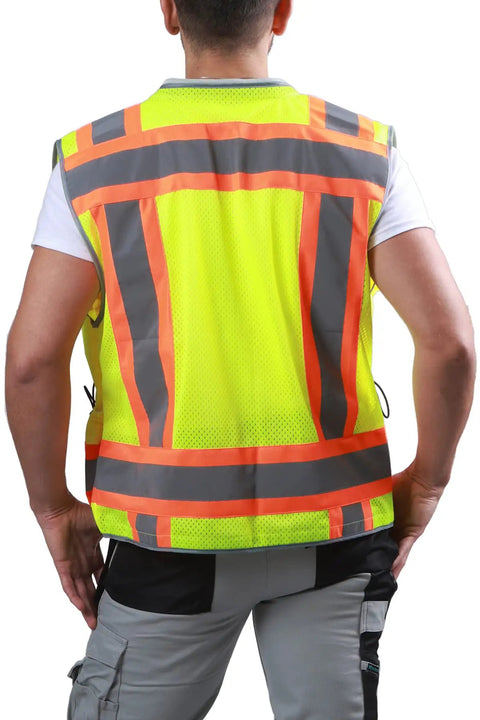 Men's Hi Vis Safety Vest With Reflective Construction, 9 Pockets, Plush Padded Neck Comfort, PPE Approved For Low Light Work, Yellow Medium Size, Durable Gear For Construction And Outdoor Jobs