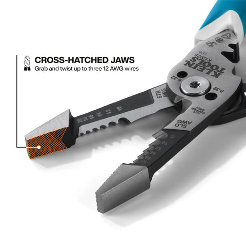 Close-up of Heavy-Duty Wire Stripper with cross-hatched jaws for 8-18 AWG solid and 10-20 AWG stranded wire.