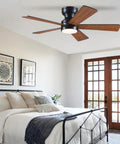 Ceiling Fans With Lights Flush Mount 46 Inch Low Profile Do It All Remote Controlled 5 Dual Sided Blades in modern bedroom