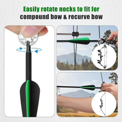 30 Inch Carbon Arrows 7 Pack With Removable Tips For Compound And Recurve Bows, 100 Grain Rotatable Broadheads, 500 Spine