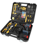 Pro Level Cordless Drill Power Tool Set With Slick Variable Speed Trigger And 25 Heavy Duty Bits in organized tool case.
