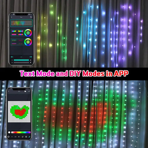 Programmable Colorful Smart LED Window Curtain Lights With APP Control IP65 Waterproof 400 RGB LEDs DIY Text And Pattern