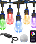 Smart RGBW Outdoor String Lights 98Ft Waterproof Patio Lights With App Control Alexa Ready Color Changing LED and accessories