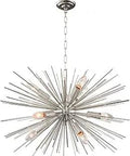 Nine Light Nickel Sputnik Pendant Chandelier With Orbiting Orbs Modern Retro Style Lighting Fixture For Dining Room Or Living Room