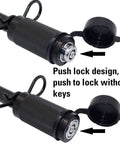 Close-up of push lock design on Keyed Alike Trailer Hitch Lock Set With Extra Long Three And A Quarter Inch Span, Three Pack.