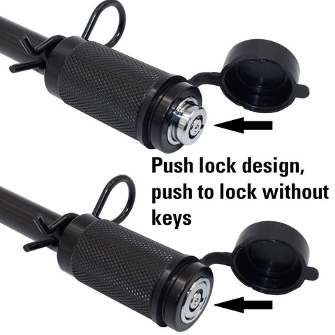Close-up of push lock design on Keyed Alike Trailer Hitch Lock Set With Extra Long Three And A Quarter Inch Span, Three Pack.