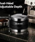 Level Up Your Home Cafe Setup With This Premium 58Mm Espresso Tamper And Coffee Distributor Bundle Including A Sharp WDT Tool For Even Distribution And Nailed Every Single Pull, showing dual-head adjustable depth design.