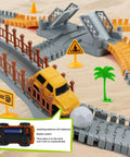 Construction Race Car Track Set For Kids With Flexible Bendable Tracks And 2 Electric Cars DIY Road Builder Playset with yellow car on track