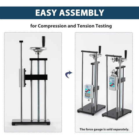 Manual Force Test Stand With Hand Wheel 250mm Stroke Dual Mounting Plate 41x73mm And 40x90mm For ZMF Force Gauge Sold Separately Built For Precise Repeatable Measurements And Smooth Operation, manual force test stand for compression and tension testing
