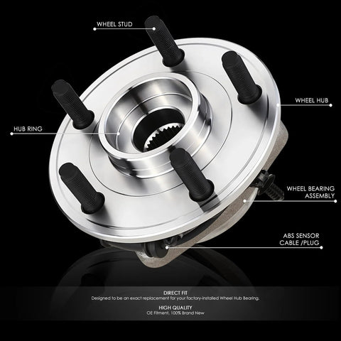 Front Wheel Bearing Hub Assembly For Jeep Wrangler 2011 2017 And 2018 Wrangler JK With 5 Lug Hub Beefed Up Steel Construction, OEM Style Replacement, Replaces 52060398AE 52060398AD, Interchange 513369, Heavy Duty Auto Part