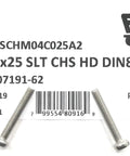 M4 X 25 Millimeter Slotted Cheese Head Machine Screws Milled From Top Shelf A2 Stainless Steel on packaging.