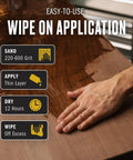 Hand applying wood furniture oil for finish restore and protection, VOC free polymerizing cure oil with matte black finish, 32 oz jug