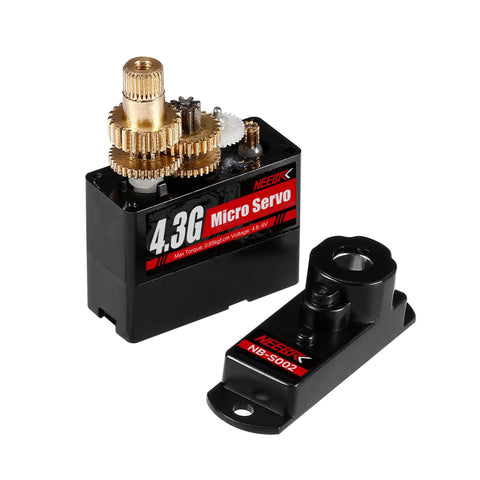 4.3G Micro Servo Motor With Metal Gear For RC Cars Planes Helicopters Arduino Projects And Robot Arms Doors Locks Boats And Walking Robots Pack Of 4 Sets, product close-up showing exposed metal gears and casing.