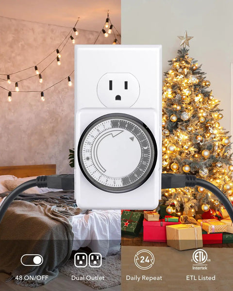 Plug And Play Dual Outlet Timer For Indoor Outlets No Brainer Setup 24 Hour Mechanical Timer For Lamps 15 Minute Intervals Heavy Duty Daily Cycle Dual 3 Prong Plug In Outlets 2 Pack