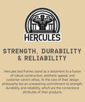 Hercules logo highlighting strength, durability & reliability for Queen Size 4 Inch Low Profile Bed Foundation Built Tough With Heavy Duty Wooden Slats For Zero Sag Mattress Support Box Spring Replacement Platform Base That Frees Up Floor Space And Delivers Rock Solid Sleep Setup Nightly.