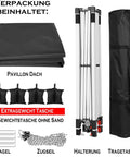 Components of 10x10 Pop Up Canopy Tent With No Fuss Setup And Instant Shade Waterproof Outdoor Shelter Includes 4 Sandbags 8 Stakes Ropes And Carry Bag For Parties Beach Backyard And Camping Black shown