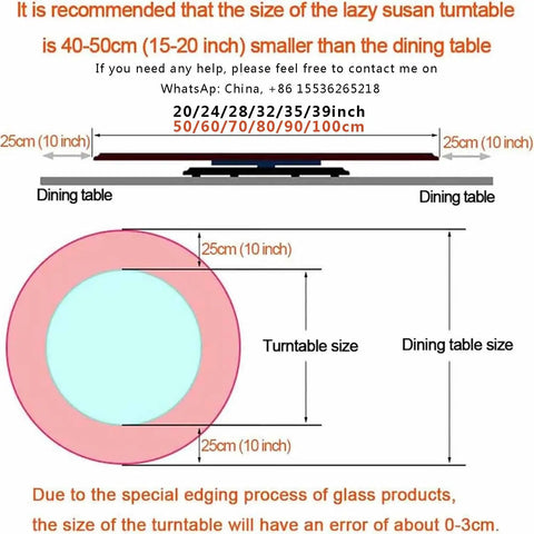 Image showing size recommendations for Heavy Duty 39 Inch Round Lazy Susan Turntable for Dining Table Top.