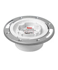 Solid 3 Or 4 In Fast Set White PvC Closet Flange With Heavy Duty Stainless Steel Ring, detailed view from side.