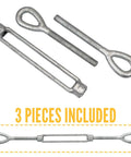 Rock Solid 2 Inch X 24 Inch Eye To Eye Galvanized Turnbuckle Rated 37000 Pounds with 3 pieces for rigging and tension work.