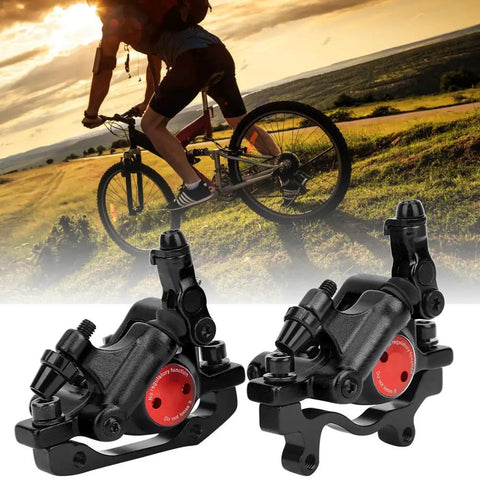 Heavy Duty Hydraulic Disc Brake Front And Rear Set Mountain Road Bike Aluminum Alloy Build Two Way Piston close-up of calipers