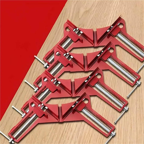 4 Pack Right Angle Clamps For 90 Degree Corners Picture Frame Supports Glass And Woodworking DIY Tools on wooden surface