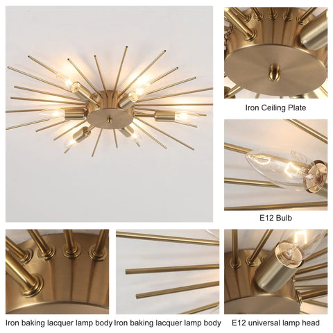 Modern Firework Chandelier With 12 Chrome Pendant Lights For Dining Room Living Room Restaurant And Bedroom Dope 29.5 Inch Diameter Aluminum Ceiling Light Fixture E12 Base with detailed views of iron ceiling plate and bulb