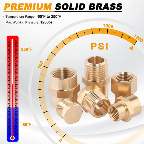 All-In-One 66 Piece Brass Pipe Fittings Kit With NPT Adapters Reducers Hex Bushings Nipples Couplings And Plugs for high pressure use