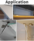 Collage showing 100N soft close cabinet gas struts installed on various doors and storage solutions, illustrating their application and benefits.