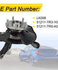 Front Right Passenger Side Steering Knuckle Wheel Hub Bearing Assembly For Honda Civic 1.8L 2012 2013 2014 2015 2016 Ready To Roll Drop In Replacement OE Parts 51211-TR3-Y00 51211-TR0-A00 displayed with car in background