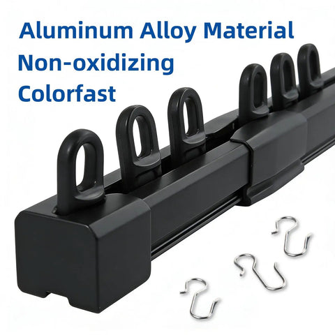 15Ft Retractable Curtain Track Kit With Hooks, Ceiling And Wall Mount, black aluminum alloy rail with hooks and splicing joint