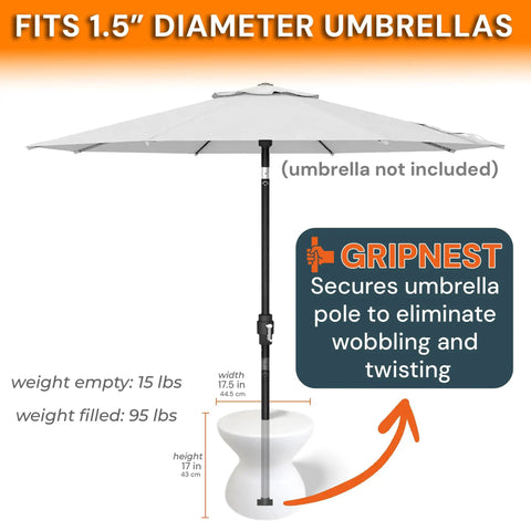 Illustration of Versatile ShadeTable Pool Umbrella Table For In Pool Or On Deck Use with umbrella pole on white base