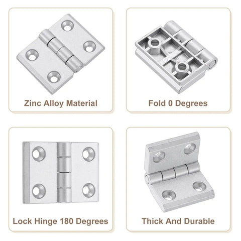 Two Pack Zinc Alloy Door Hinges For Small Cabinets And Wooden Boxes, 50x68mm Adjustable 180 Degree Folding Hardware In Silver