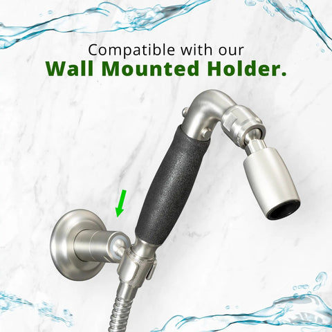 Lead Free Metal Handheld Shower Head With 72 Inch Stainless Steel Hose and Holder on marble wall