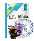 8.5x11 Sublimation Paper 100 Sheets With Thick Coating For Crisp Prints And 30s Quick Dry Heat Transfer Paper For All Sublimation Blanks Works With Any Sublimation Printer And Ink Great For Tumblers Magnets Ornaments And Light T Shirts 125 GSM with decorated mugs and plates