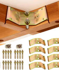 Heavy Duty Table Leg Corner Brackets With Iron Hanger Bolt mounted on wood, showcasing screws and installation tools for DIY projects.